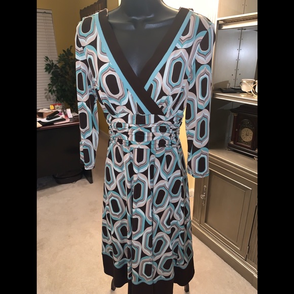 Teal and brown print dress by Sandra Darren size 8 - Picture 1 of 3